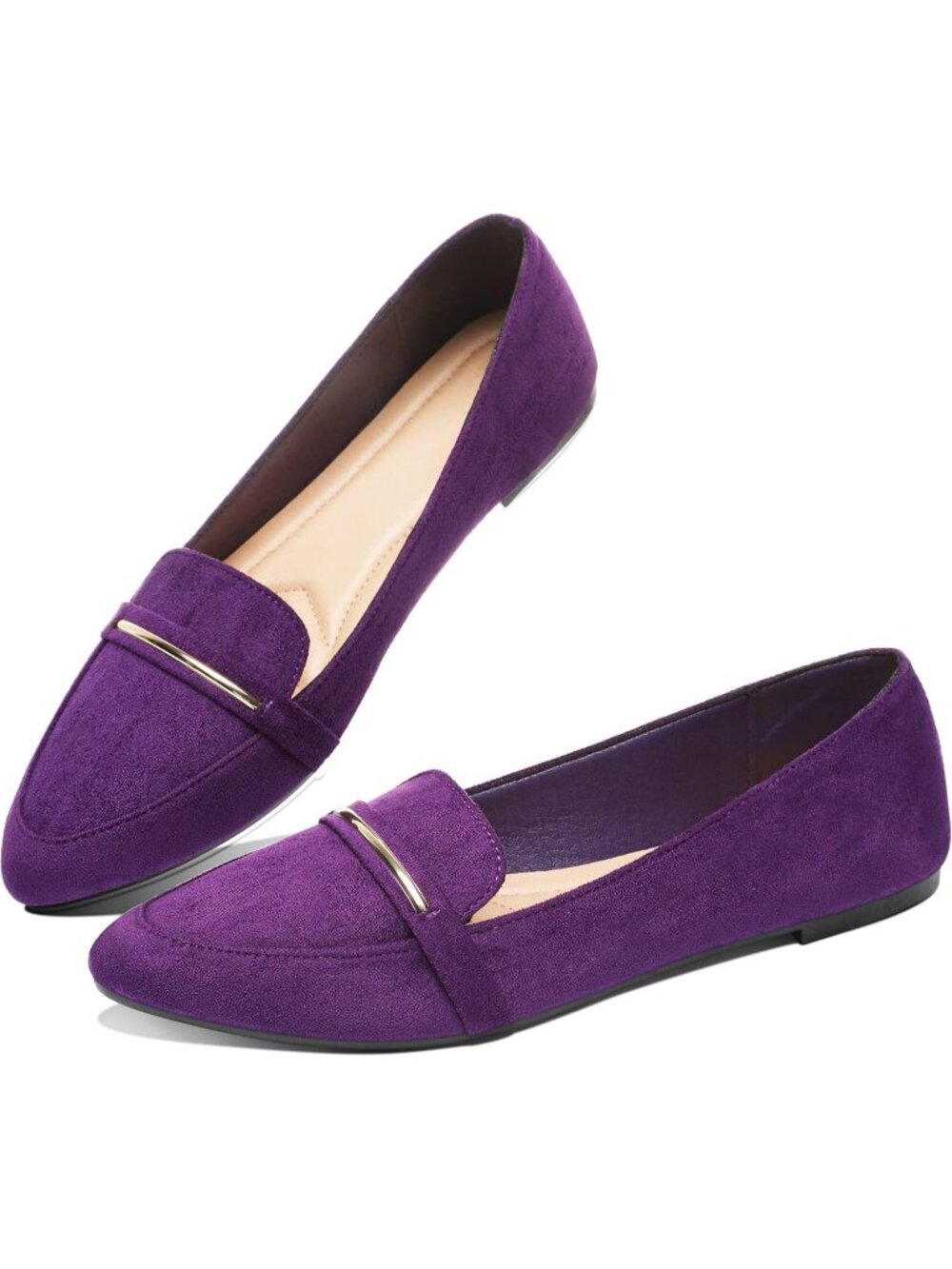 Women's Purple Faux Suede Comfortable Cute Penny Loafer Slip On Ballet Flats